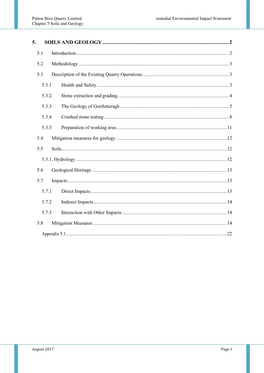 Patton Bros Quarry Limited Remedial Environmental Impact Statement Chapter 5 Soils and Geology