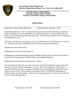 City of Ithaca Police Department 120 East Clinton Street, Ithaca, New York, USA 14851-6557 ______John R