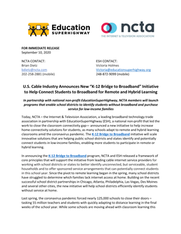 K-12 Bridge to Broadband” Initiative to Help Connect Students to Broadband for Remote and Hybrid Learning