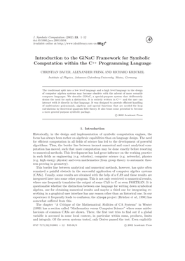 Introduction to the Ginac Framework for Symbolic Computation Within the C++ Programming Language