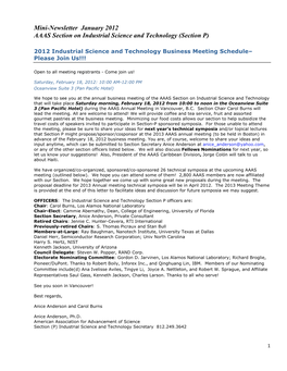 Mini-Newsletter January 2012 AAAS Section on Industrial Science and Technology (Section P)