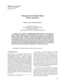 Triterpenes in the Callus Culture of Vitex Negundo L