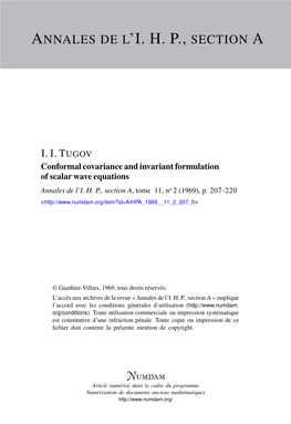 Conformal Covariance and Invariant Formulation of Scalar Wave Equations Annales De L’I