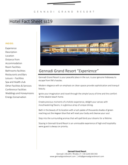 Hotel Fact Sheet Ss19