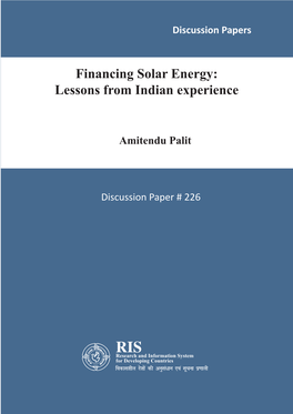 Financing Solar Energy: Lessons from Indian Experience