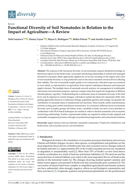Functional Diversity of Soil Nematodes in Relation to the Impact of Agriculture—A Review