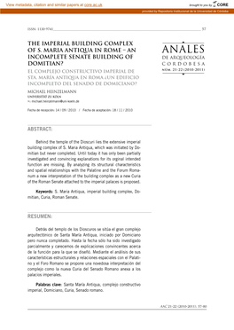 ANALES Incomplete Senate Building of DE ARQUEOLOGÍA Domitian? CORDOBESA El Complejo Constructivo Imperial De Núm
