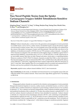 Two Novel Peptide Toxins from the Spider Cyriopagopus Longipes Inhibit Tetrodotoxin-Sensitive Sodium Channels