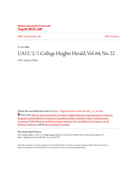 UA12/2/1 College Heights Herald, Vol. 64, No. 22 WKU Student Affairs
