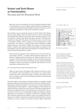 Venturi and Scott Brown As Functionalists: Venustas and the Decorated Shed