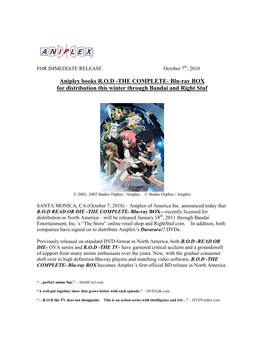 Aniplex Books R.O.D -THE COMPLETE- Blu-Ray BOX for Distribution This Winter Through Bandai and Right Stuf