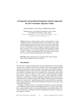 A Proposed Lexicon-Based Sentiment Analysis Approach for the Vernacular Algerian Arabic
