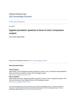 Egyptian Presidents' Speeches in Times of Crisis: Comparative Analysis
