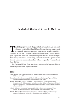 Published Works of Allan H. Meltzer