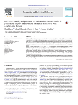 Emotional Reactivity and Perseveration: Independent Dimensions of Trait Positive and Negative Affectivity and Differential Associations with Psychological Distress