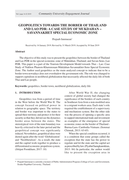 Geopolitics Towards the Borber of Thailand and Lao Pdr: a Case Study of Mukdahan – Savannakhet Special Economic Zone