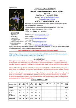 South East Melbourne Region Inc. August Newsletter 2020