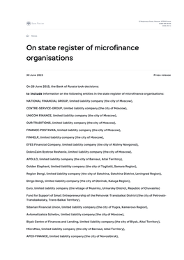 On State Register of Microfinance Organisations | Bank of Russia