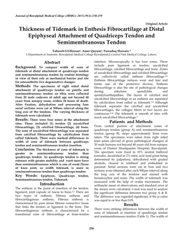 Thickness of Tidemark in Enthesis Fibrocartilage at Distal Epiphyseal Attachment of Quadriceps Tendon and Semimembranosus Tendon