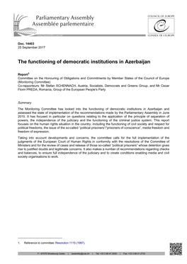 The Functioning of Democratic Institutions in Azerbaijan