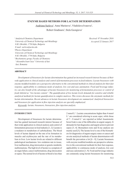 ENZYME BASED METHODS for LACTATE DETERMINATION Andriana Surleva1, Anna Marinova1, Vladislava Ivanova2, Robert Gradinaru3, Stela Georgieva1