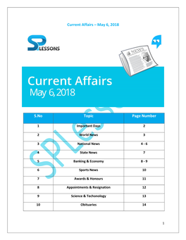 Current Affairs – May 6, 2018