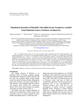 Population Dynamics of Randall's Threadfin Bream Nemipterus