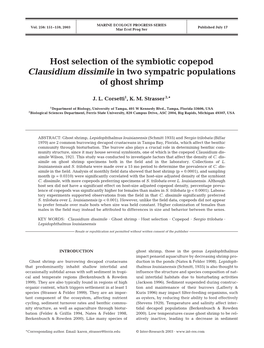 Host Selection of the Symbiotic Copepod Clausidium Dissimile in Two Sympatric Populations of Ghost Shrimp