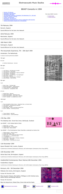 Electroacoustic Music Studios BEAST Concerts in 1994