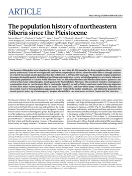 The Population History of Northeastern Siberia Since the Pleistocene Martin Sikora1,43*, Vladimir V