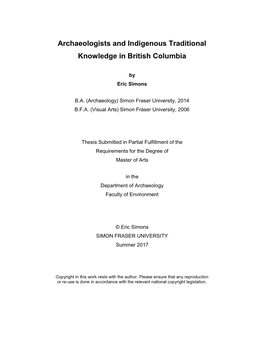 Archaeologists and Indigenous Traditional Knowledge in British Columbia