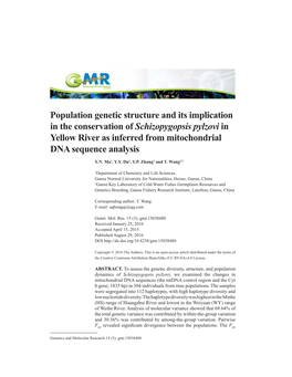 Population Genetic Structure and Its Implication in the Conservation of Schizopygopsis Pylzovi in Yellow River As Inferred from Mitochondrial DNA Sequence Analysis