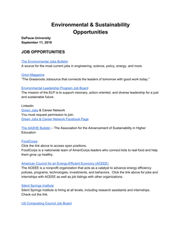 Environmental & Sustainability Opportunities