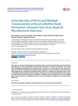 Giant Bursitis of Wrist and Multiple Tenosynovitis of Hand with Rice Body Formation: Unusual Case of an Atypical Mycobacteria Infection