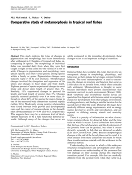 Comparative Study of Metamorphosis in Tropical Reef Fishes