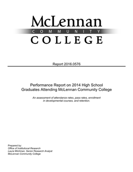 Performance Report on 2014 High School Graduates Attending Mclennan Community College