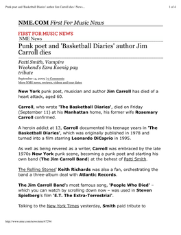 “Punk Poet and 'Basketball Diaries' Author Jim Carroll Dies | News