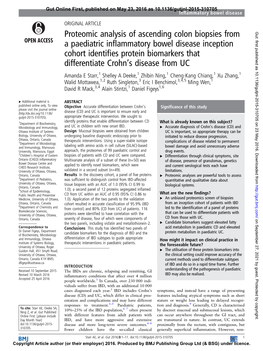 Proteomic Analysis of Ascending Colon Biopsies from a Paediatric