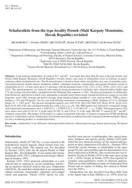 Schafarzikite from the Type Locality Pernek (Malé Karpaty Mountains, Slovak Republic) Revisited