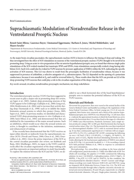 Suprachiasmatic Modulation of Noradrenaline Release in the Ventrolateral Preoptic Nucleus