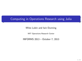 Computing in Operations Research Using Julia