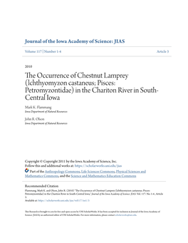 The Occurrence of Chestnut Lamprey (Lchthyomyzon Castaneus; Pisces: Petromyzontidae) in the Chariton River in South-Central Iowa