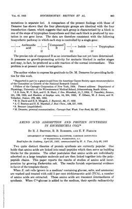 Tryptophan Biosynthesis and That Each Block Is Produced by Mu- Tation in One Gene Locus