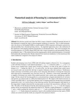 Numerical Analysis of Focusing by a Metamaterial Lens