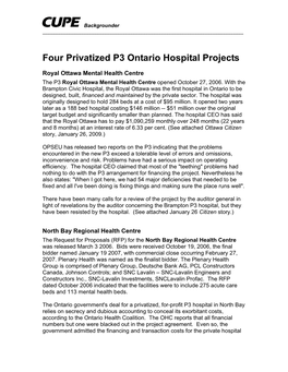 Four Privatized P3 Ontario Hospital Projects