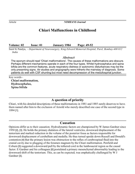 Chiari Malfunctions in Childhood