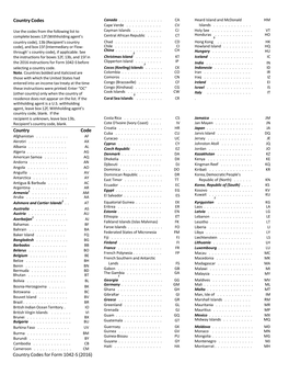 Country Codes for 2016 Form 1042-S