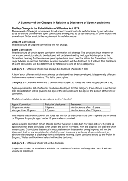 Rules in Relation to Disclosure of Spent Convictions