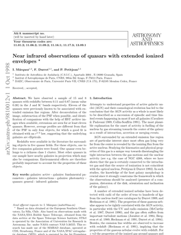 Near Infrared Observations of Quasars with Extended Ionized Envelopes