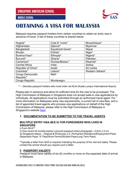 Obtaining a Visa for Malaysia